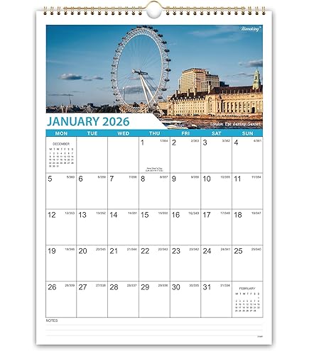 Kalender 2026 Wandkalender (Monatskalender im A4 Querformat) - Monatskalender 2026 für das ganze Jahr von Januar bis Dezember mit Ferienübersicht - Ideal als Paarkalender oder Familienplaner