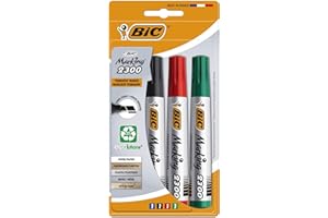 BIC Marking 2300 ECOlutions Marqueurs Permanents à Pointe Moyenne Biseautée - Couleurs Assorties, Blister de 4