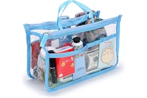 IGNPION Przezroczysty organizer do torebki z PCW, 8 kieszeni, podróżna, na przybory toaletowe, kosmetyczka, kieszonka, organizer, wkładka dla dziewcząt i kobiet, z zamkiem błyskawicznym i uchwytami,