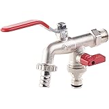 Royal Gardineer Doppelwasserhahn: Doppel-Wasserhahn mit Kugelauslaufventil und 1/2-Zoll-Anschluss (Doppel Wasserhahn Garten)