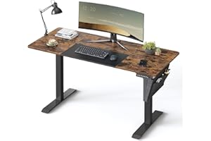 SONGMICS Escritorio Regulable en Altura, Mesa Regulable, 60 x 140 x (72-120) cm, Ajustable sin Escalonamiento, Memoria con 4 Alturas, ProtecciÓn de Accionamiento, MarrÓn RÚstico y Negro LSD016X01