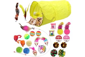 Ywediim 27 Pcs Cat Interactive Toys, Including 1 Way Tunnel, Cat Stick, Cat Feather Teaser, Mice, Colorful Balls and Bells Toys for Indoor Cat Puppy Kitty