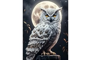 Trayosin Diamond Painting Eule, 5D DIY Cross Stickerei Malerei Kits, Diamant Painting Eule Bilder Full Round Drill Kits für Home Wall Decor (Mondschein Eule,30x40cm)