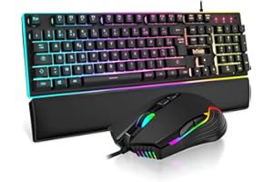 RedThunder K10 Ensemble Gaming Clavier et Souris Gamer Usb, AZERTY FRANÇAIS + Repose-Poignets, Clavier Anti-Ghosting Rétroéclairé RVB et 7200 DPI avec Souris Ergonomique pour Les Joueurs (Noir)