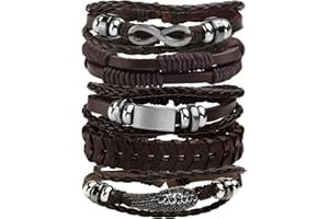 MILAKOO Bracciale in pelle intrecciata per uomo Donna Bracciale avvolgente con perline in legno regolabile