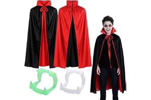 Qwrqwr vampyr kappa set med 2 vampyrtänder barn halloween kostym svart röd kappa för pojkar flickor