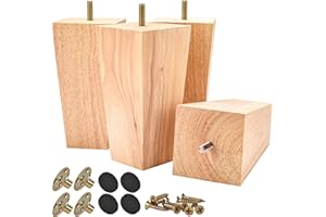 TCHOSUZ 8 Inch / 20 cm Wooden Furniture Legs, Set of 4 Solid Wood Mid-Century Modern Pyramid Replacement Feets with M8 Hanger Bolt & Rubber Floor Protectors for DIY Ottoman TV Stand Unfinished