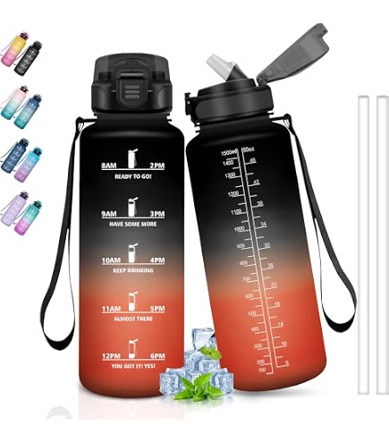 HOSECES Filter-Wasserflasche 1,5 L Mit Strohhalm & Zeitmarkierung – Für Sport, Büro & Unterwegs