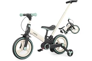 JMMD Balance Bike with Training Wheels and Pedals, Kids Push Bike with Adjustable Push Handle, Fun and Safe Toddler Tricycle for Boys and Girls with Brakes & Kickstand, Age18 Months-5 Years