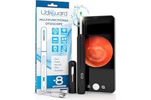 UDIVITA Ear Wax Removal Kit with Camera 1920p 3,6mm WiFi Otoscope - UdiGuard Ear Cleaner Black with 6 LED Lights 8 Ear Spoons Waterproof Digital for Adults Kids Animals - Compatible with iPhone iPad Android