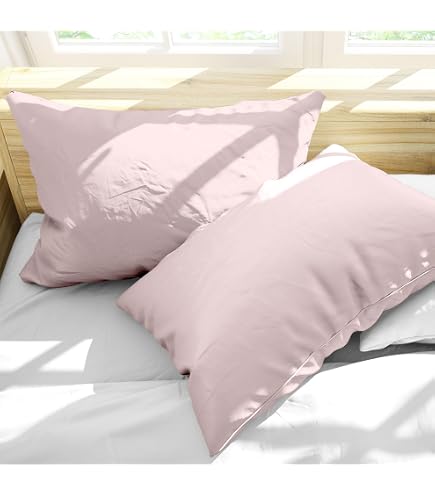 Coppia Di Federe Standard Bianca In Percalle Di Cotone 200 Fili, Rosa Cipria, 50x75 Cm, Oeko-Tex - 2