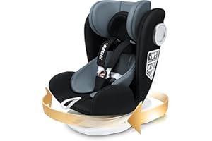 LETTAS Siège Auto Bébé 360 degré Pivotant Isofix et Top Tether SIPS Groupe 0+1/2/3, 0-12 ans, 0-36 kg, ECE R44/04, ADAC (Noir Gris)