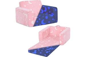 ‎WELNOW Welnow 2-in-1-Kinder-Sofa-Stuhl, leuchtet im Dunkeln, umwandelbarer Kleinkindstuhl, ausklappbarer Kinder-Sofa, zusammenklappbar, Kinderspielsofa mit abnehmbarem Bezug