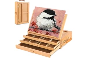 VISWIN Grande Cavalletto da Tavolo Regolabile con 3 Cassetti, Scatola per Cavalletto per Pittura in Legno di Faggio Premium, Cavalletto da Tavolo per Artista Portatile per Adulti, Artista