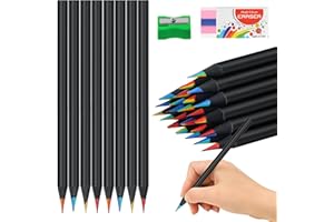 AUAUY 24 Tęczowe Kredki 7 w 1 z Gumkami do Ścierania i Temperówkami - dla Dorosłych i Dzieci do Rysowania, Kolorowania, Szkicowania