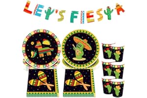 JeVenis Mexican Party Plates and Napkins Sets Lets Fiesta Banner Mexican Party Supplies Fiesta Party Decoration Mexican Party Favors