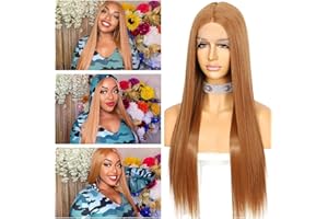 Sapphirewigs Strawberry Blonde Long Straight Wig for Women Lace Front Wigs with Middle Part Straight Wig Japanese Synthetic Wig Party Christmas 150% Density 26inch