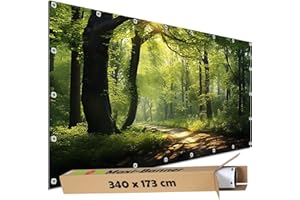 TRIOSK Sichtschutz Garten Dekoration Plane groß mit Natur Motiv Wald Waldweg Baum Weg Motivbanner Blickdicht für Terrasse Zaun Gartenzaun Gartenposter PVC Zaunblende 340x173 cm