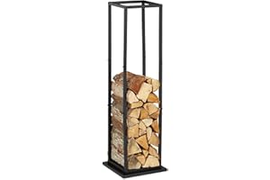 Relaxdays Rangement pour bois de cheminée, métal, HxLxP : 121x35x35 cm, support haut, pour bûches, empilage, noir