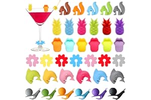 AMANMAN Glasmarker Silikon 36 Stück Wein Trinken Marker Glasmarkierer Bunte Glas Markierung Trinkgläser Wiederverwendbarer Glas Kennzeichnung Teebeutel Halter für Party Weinglas, Trinkglas (6 Formen)