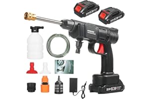 VISLONE Nettoyeur Haute Pression sans Fil, 24,5 bars/350 psi,avec 2 Batteries de 1500 mAh,2 Buses,Tuyau de 5 m,Nettoyeur Haute Pression portatif pour Le Nettoyage des sols,clôtures et Murs de Voiture