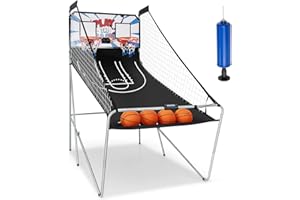 KOMFOTTEU Basketballautomat klappbar, elektronische Basketballwurfmaschine mit 2 Basketballkörbe, Basketball Schießmaschine inkl. 4 Bälle & Pumpe, Basketballkorb mit Ständer Punktezähler (Weiß)