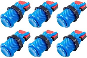 EG STARTS 6X American Style Standard Arcade Tasten umschaltbar Happ Typ 30mm Druckknopf 187 "(4,8 mm) terminal Jamma Mame Kit Teile (Blau)