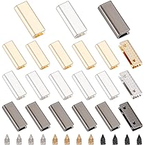 PandaHall Crimp Ends 7 Styles Brass Ribbon, 38Pcs Belt Buckle End Tip Suede Fasteners Leather Webbing Belt End Clip Jewelry Making