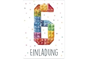CALLUNA PRODUKTE MIT HERZ CALLUNA® Baustein Einladungen Kindergeburtstag Mädchen und Junge – 12 Stück – Witzige Baustein Geburtstag Einladungen für die Geburtstagsfeier – Einladungskarten Kids, Building Bauklötze (o. VH)