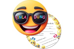 Vielucks® 15 x Smiley Invitation Cards Children's Birthday Party Diameter 13.5 cm Original Invitation Cards Birthday for Boys and Girls Funny Round Expression Invitation