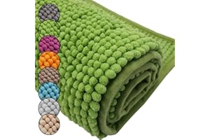 DILUMA Badematte Chenille 70x120 cm Grün Rutschfester Hochflor Badteppich Wellness Badvorleger Saugfähig und Flauschig