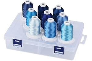 Simthread Filo da ricamo per macchine in poliestere con scatola di plastica, 9 colori blu, 800 yards, per ricamo professionale