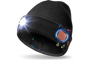 UNBON Czapka Bluetooth z lampą LED, oryginalny prezent dla mężczyzn z Bluetooth lampa czołowa wielokrotnego napełniania pomysł na prezent świąteczny LED Bluetooth z dzianiny stereo zestaw słuchawkowy ciepła zima dla mężczyzn kobiet taty