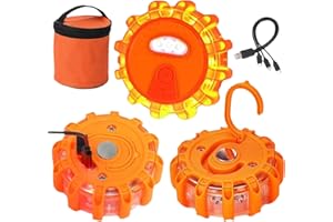 ‎TETSMG Warnleuchte Auto Wiederaufladbar, 3 Stück Wasserdichte Warnleuchten mit Tasche und 3-In-1-Ladekabel, Rundumleuchte Led mit 9 Blinkmodi, LED Warnleuchte Warnlicht für Auto Boot Schiff