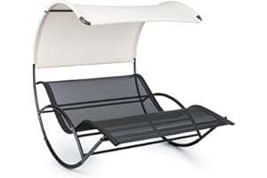 blumfeldt The Big Easy - Chaise Longue à Bascule, Ergonomique, Résistant aux intempéries, Toit imperméable, Protection UV, Acier, Usage intérieur et extérieur, Max. 350 kg - Noir