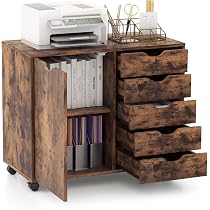 Produktbild von Regal Mit Schubladen KOMFOTTEU Aktenschrank Rollcontainer Mit Schubladen & Tür & Offenen Fächern Schreibtisch Kommode