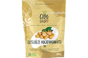 ‎CIBO CRUDO CRUDO BIOLOGICO VEGAN Bio Macadamianüsse Kerne - 500g. Macadamia Nüsse ohne Schale. Naturbelassen Roh und Ungesalzen. Reich an Mineralsalzen Ballaststoffen und Kohlenhydraten.