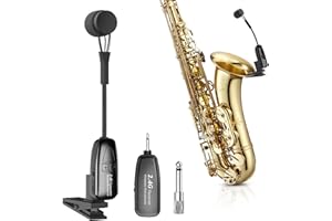 XIAOKOA Wireless Saxophone Microphone, 2.4GHz Clip Microphones, USB-C Charging Mic System, Great for Sax Trumpet Tuba Trombone Cornet FrenchHorn Instruments Practice Teaching Street Bars Stage Performance