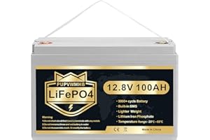 PUPVWMHB 12V 100Ah LiFePO4 Batterie, 1280Wh Lithium Akku mit 100A BMS und Max.15000 Zyklen, Unterstützung in Serie/Parallelschaltung, Perfekter Ersatz für Blei-Säure für Wohnmobile, Solaranlage, Boote