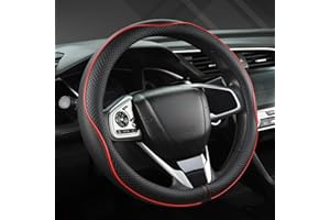 ‎GIANT PANDA GIANT PANDA Auto Lenkradbezug aus PU Leder, 37-38cm, Atmungsaktiv, rutschfest, Universalgröße - Schwarz+Rot