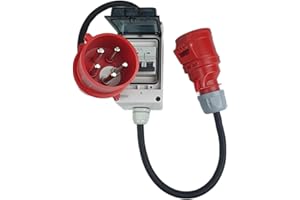 RoadEu - Rallonge 1m Cordon Adaptateur avec Inverseur de Phase CEE 32A vers 16A - Adaptateur Courant Fort 32A mâle vers 16A couplage avec disjoncteur 16 AC, Prise Industrielle