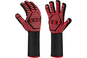 Guanti da barbecue MILcea, resistenti al calore, guanti da forno, guanti da barbecue, guanti da forno e da griglia rossi