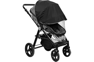 LEMESO Moustiquaire Poussette Universelle avec Pare-Soleil Intégré - Protection Anti-Moustiques et UV pour Enfants, avec Fermeture Éclair (Noir)
