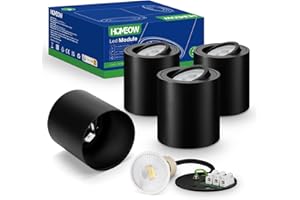 HOMEOW Lot de 4 Spots de Plafond Noir, Plafonnier GU10 avec LED Module Remplaçable 6W 220V Blanc Neutre, Spot Plafond en aluminium, Ø80x85mm Spot LED en Saillie Orientable pour modules GU10 et LED