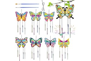 8 Pcs Carillons éoliens Papillons,Kits Bricolage Papillon Carillon à Vent,Carillons éoliens Papillon en Bois,Kit D'Artisanat Papillon Enfant,Loisirs Créatifs pour Enfants,DIY Décorer