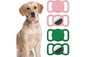 LAPONO 2 Pezzi Airtags Cane Collare Compatibile con Apple Airtag Animale Domestic Custodia Air tag Custodia Protettiva in Silicone per Animali GPS Tracker per Cani Gatti Anti-Lost (rosa + verde)