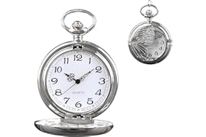 Xuigort Pocket Watch, 1.8in Quartz Pocket Watch, Alloy Vintage Pocket Watch, Pocket Watch with Chain, Anniversary Day Mens Birthday Gift Father's Day Gifts Husband Boyfriend (Silver)