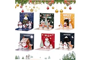 AIBAOBAO Biglietti Natale 3D, 6 Pezzi Biglietto Auguri Natale con Busta Biglietti Natalizi Pop Up Cartoline Natalizie Divertenti per Bambini Amici Familiari, Albero Natale Babbo Orso Pupazzo neve