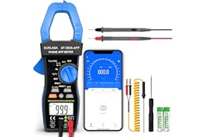 SURLABA Bluetooth Pinza Amperimétrica, NCV AC DC Digital Clamp Multimetro TRMS, 6000 Cuentas Voltaje Corriente Meter APP Support, Volt Amp Tester con Resistencia Capacitancia Diodo Continuidad Temperatura Hz