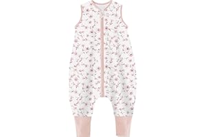 Teechodina Baby Schlafsack mit Füßen 100% reine Baumwolle 1.5 Tog Kinder Ganzjahres Schlafsack mit Beinen kleinkind Schlafanzug für Jungen und Mädchen, 1.5 Tog/Kirschblüte, 70cm/Baby Höhe 80-90cm